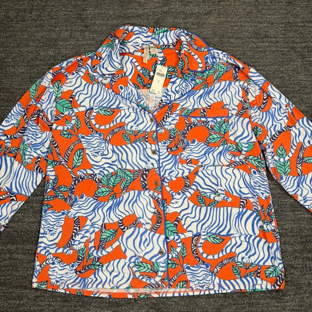 Anthropologie LyreBird ModaLuxe Tiger Pajama Shirt Medium Olivia Wendel Jungle